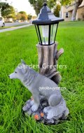 picture of SOLAR WOLF STATUE WOLF SOLAR FIGURINE