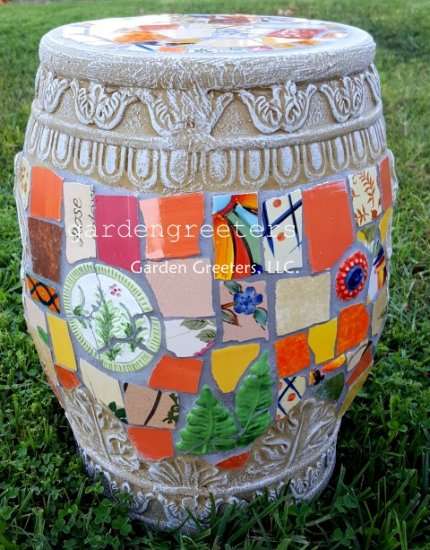 picture of MOSAIC GARDEN STOOL MOSAIC PLANT STAND - Click Image to Close