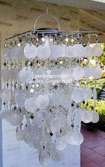 picture of Solar Capiz Shell Windchimes/Chandelier White Capiz Chimes SQUAR - Click Image to Close