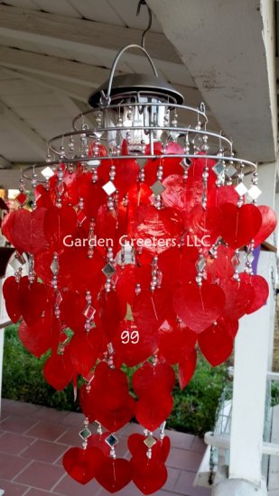 picture of SOLAR CAPIZ SHELL WINDCHIMES/CHANDELIER RED HEART CAPIZ CHIMES - Click Image to Close