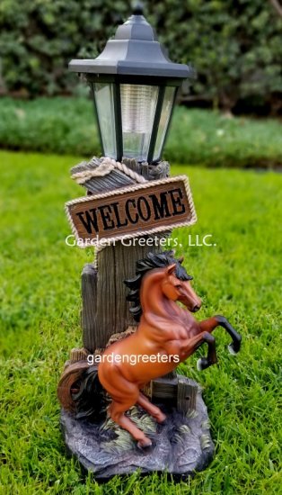 picture of HORSE COWBOY WITH SOLAR LIGHT STATUE SOLAR HORSE COWBOY FIGURINE - Click Image to Close