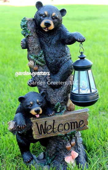 picture of Bear with solar lantern Bear figurine Bear statue solar - Click Image to Close