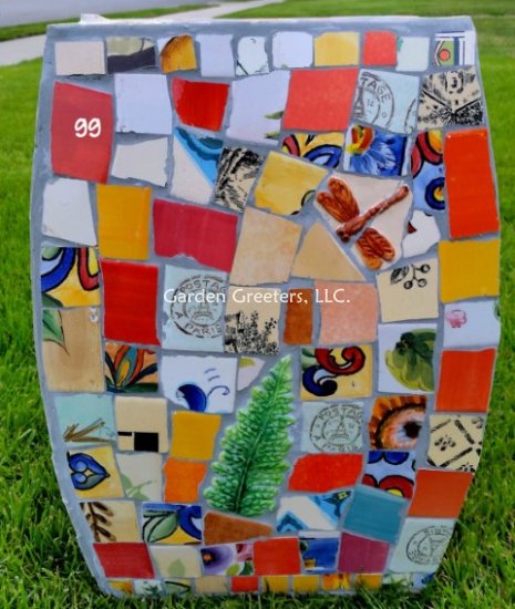 picture of MOSAIC GARDEN STOOL MOSAIC PLANT STAND-grsq - Click Image to Close