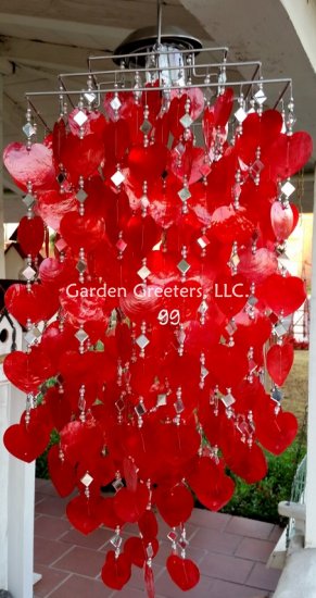 picture of SOLAR CAPIZ SHELL WINDCHIMES/CHANDELIER RED HEART CAPIZ CHIMES - Click Image to Close