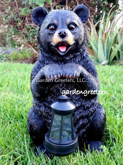 picture of BEAR WITH SOLAR LIGHT STATUE SOLAR BEAR LANTERN FIGURINE - Click Image to Close