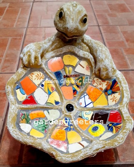 picture of MOSAIC TURTLE BIRDFEEDER TURTLE MOSAIC BIRDBATH - Click Image to Close