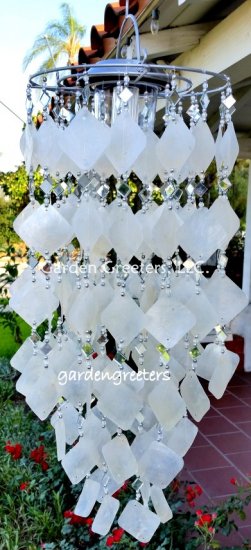 picture of SOLAR CAPIZ SHELL WINDCHIMES/CHANDELIER WHITE SQUARE CAPIZ WITH - Click Image to Close