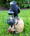 picture of SOLAR LARGE BLACK CROW RAVEN ON SKULL STATUE FIGURINE WITH SOLAR