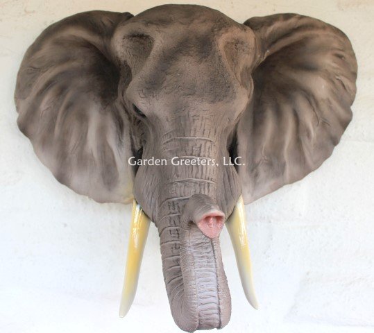 picture of AFRICAN ELEPHANT HEAD WALL MOUNT STATUE - Click Image to Close