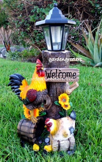 picture of ROOSTER HEN WITH SOLAR LIGHT STATUE SOLAR ROOSTER HEN FIGURINE - Click Image to Close