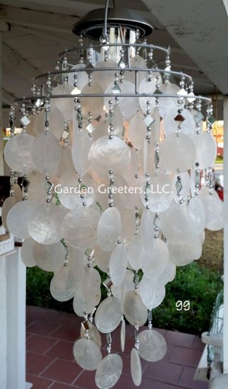 picture of SOLAR CAPIZ SHELL WINDCHIMES/CHANDELIER WHITE CAPIZ CHIMES - Click Image to Close