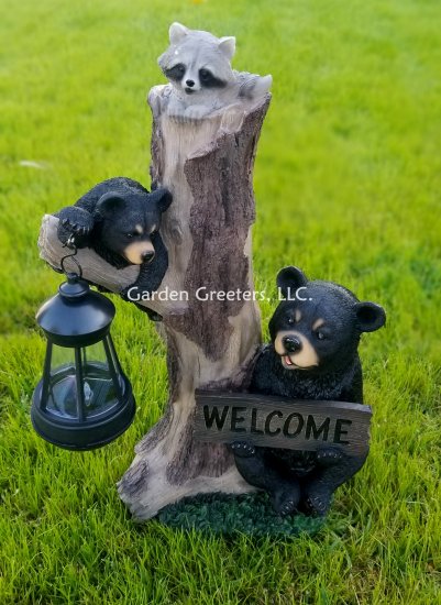 picture of Solar Bear Family Raccoon Statue Bear Raccoon Solar Figurine - Click Image to Close